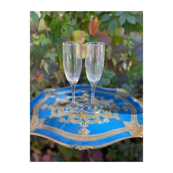 Vintage Millenium 2000 Y2K Champagne Glasses Gold Lettering Set of 2 - Picture 4 of 7